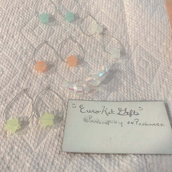 HANDMADE Teardrop Hoop Earrings Sterling Silver Luminous Star bead yello… - Picture 8 of 10